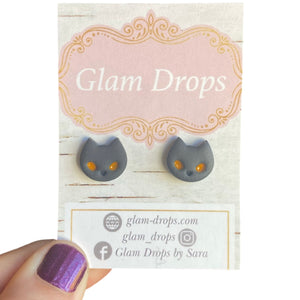 Clay black cat studs