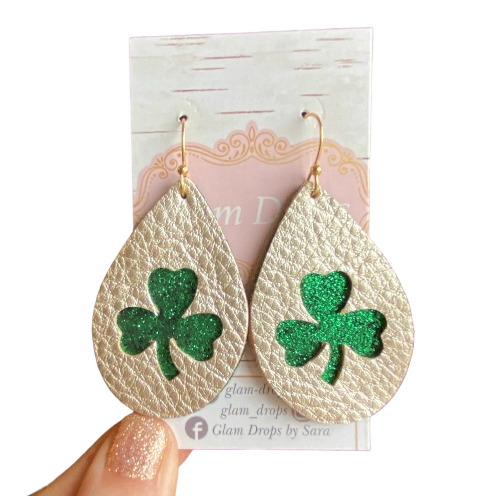 Genuine leather shamrock cutout teardrops