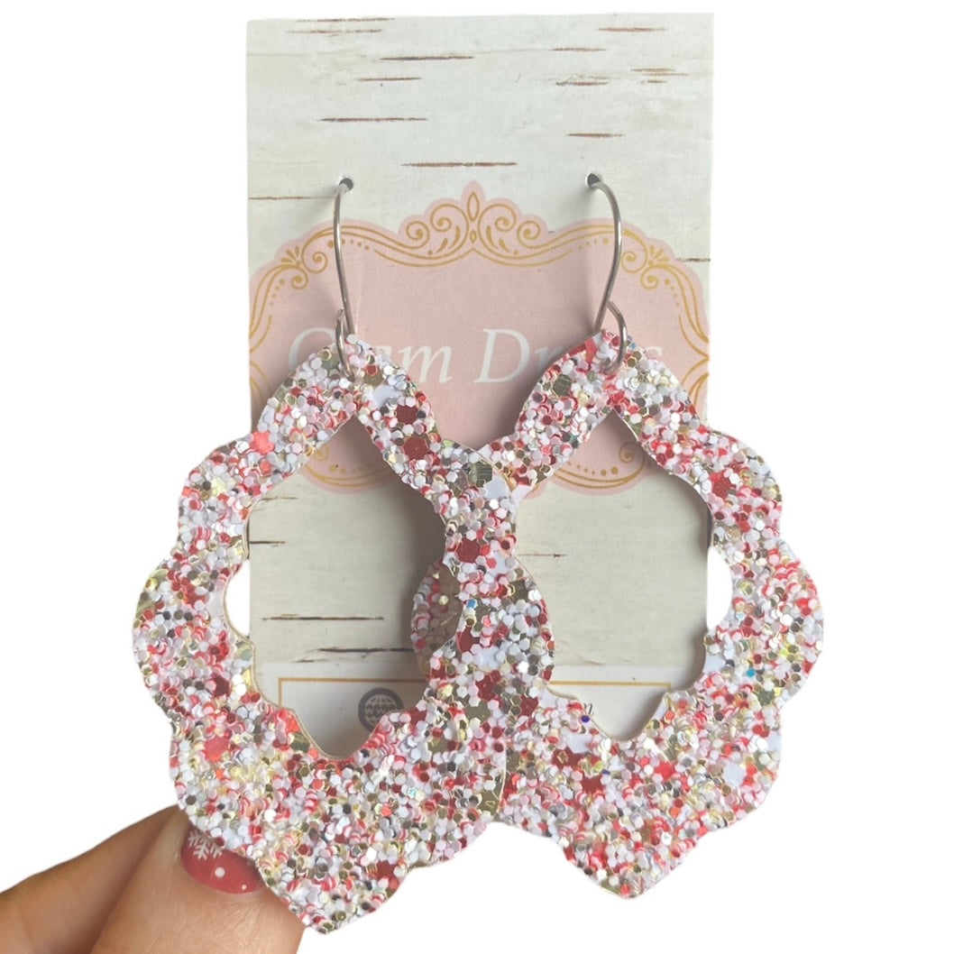 Glitter on leather scalloped casbah hoops