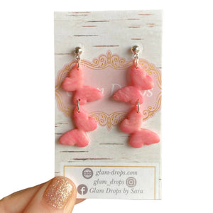 Clay pink butterfly dangles