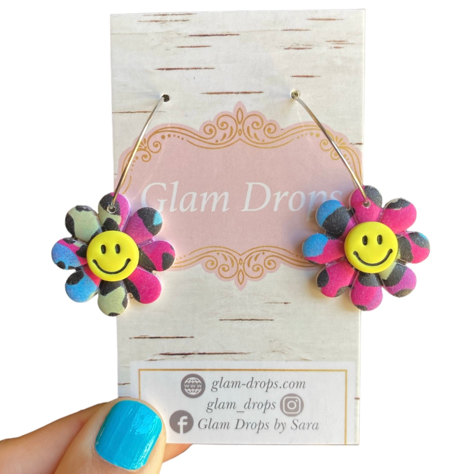 Clay smiley flowers on hoops