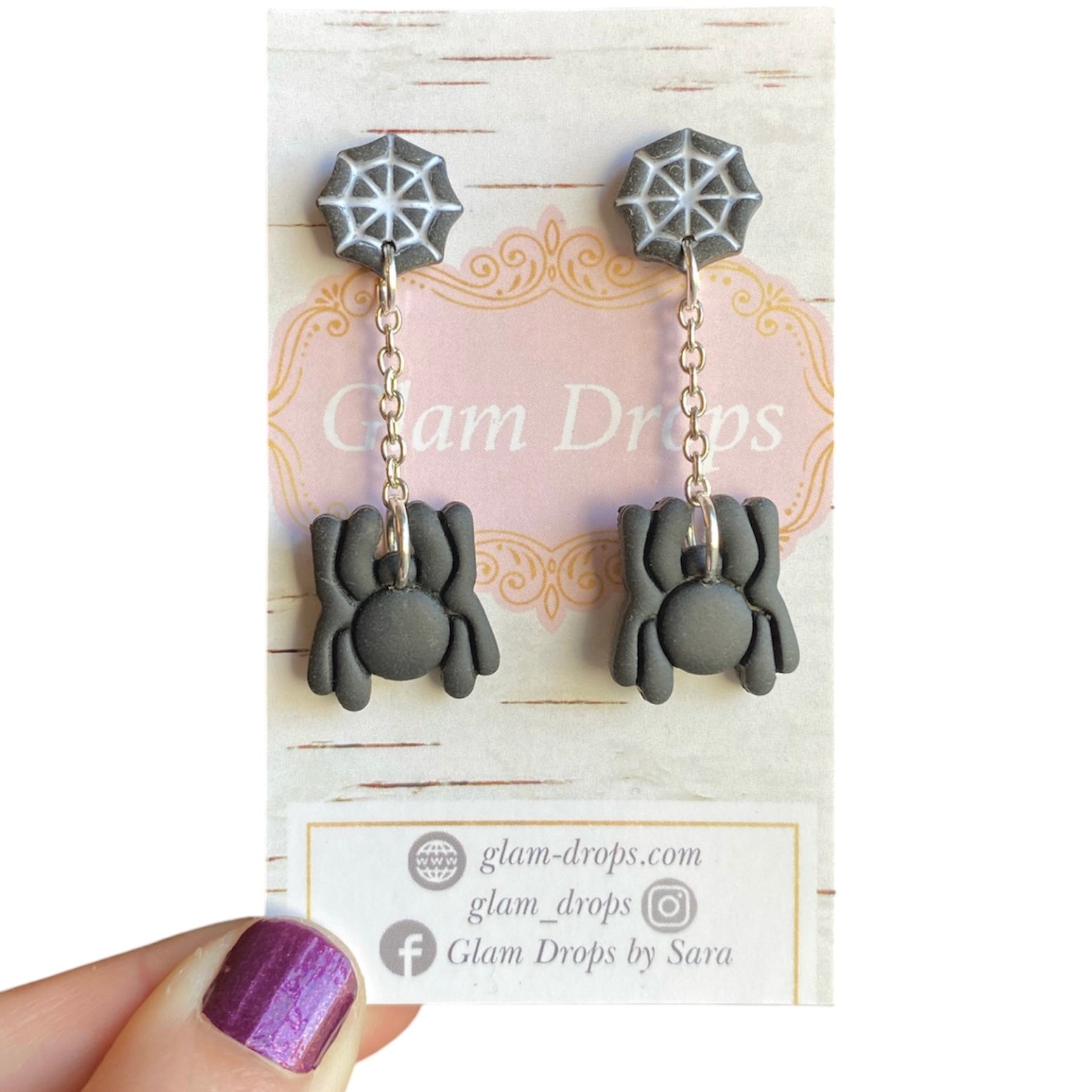 Clay web studs with spider dangle