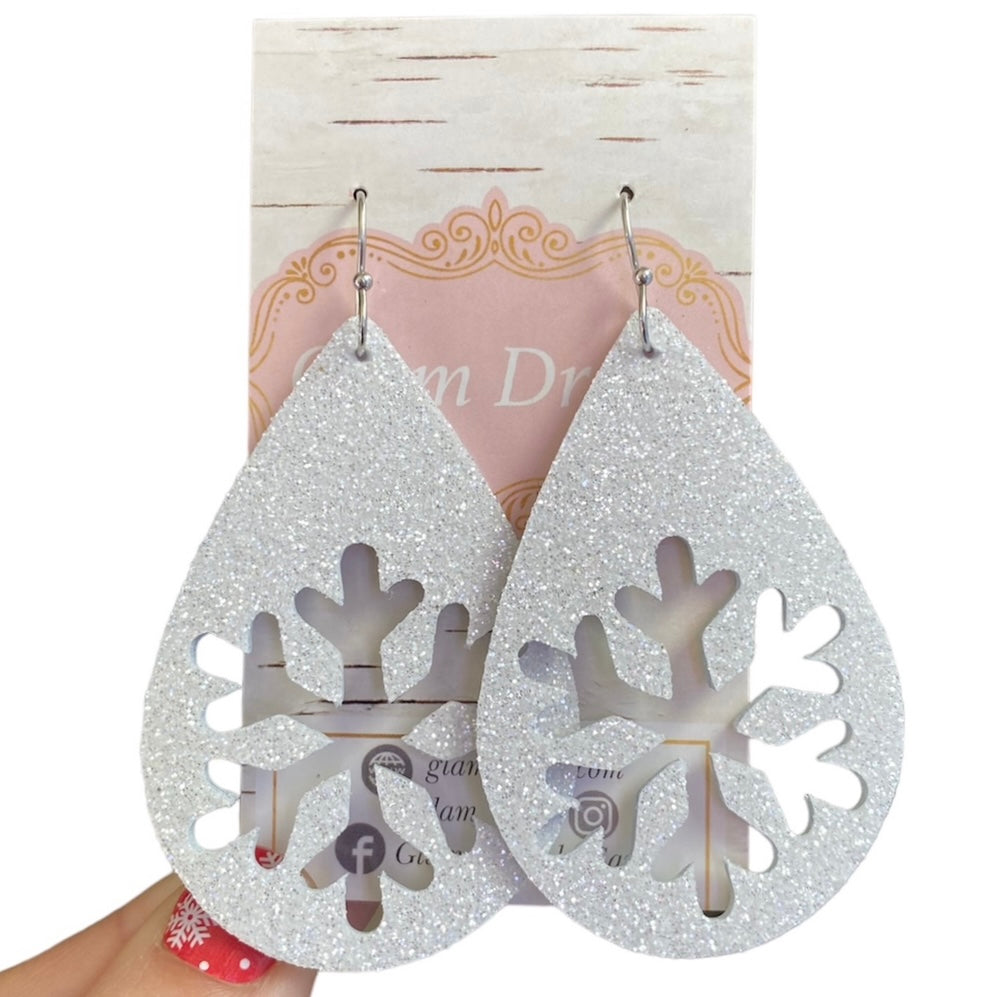 Glitter on leather teardrop snowflake cutout