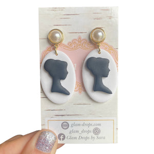 Clay cameo dangles with pearl studs