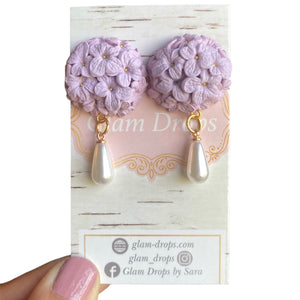 Clay flower ball stud with pearl drop