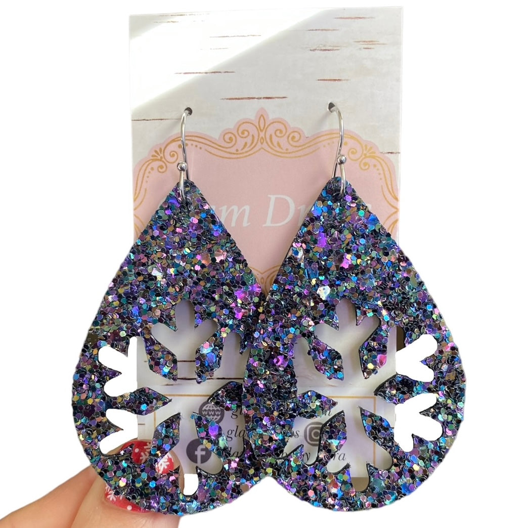 Glitter on leather teardrop snowflake cutout