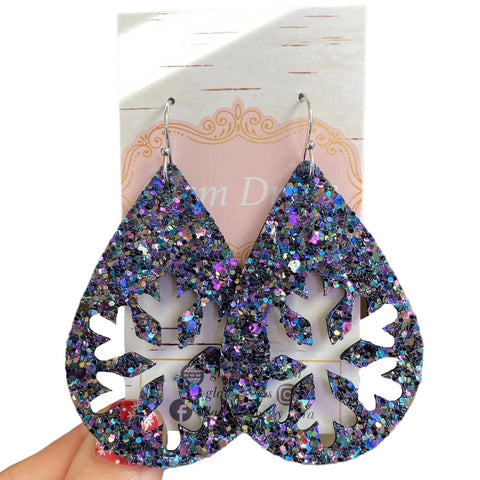 Glitter on leather teardrop snowflake cutout