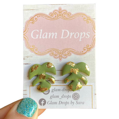 Clay monstera studs