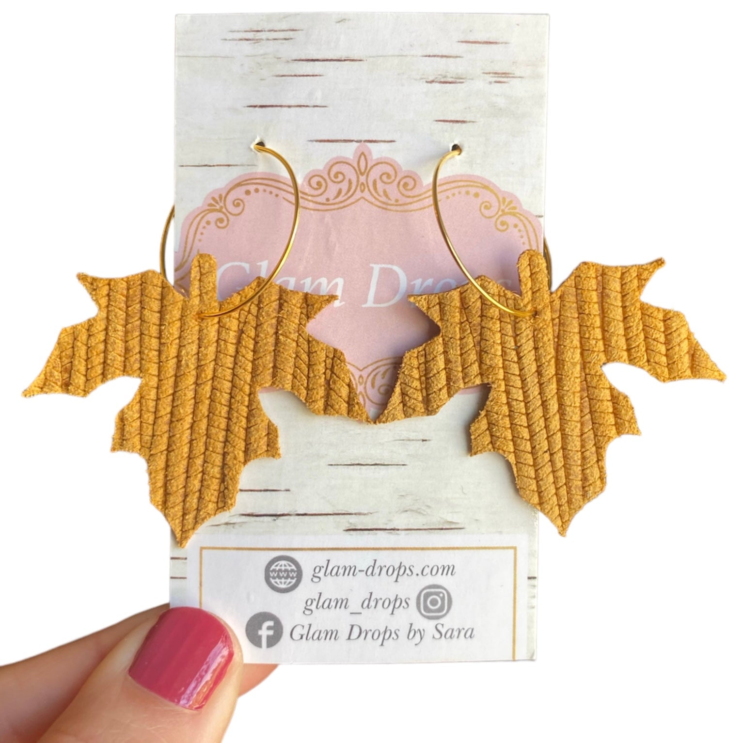 Genuine leather leaves on hoops