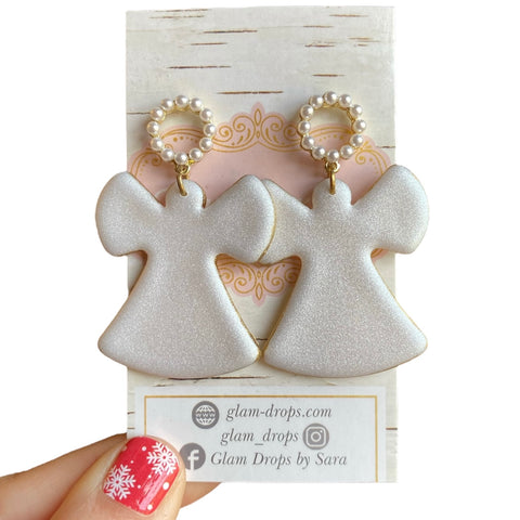 Clay angels with pearl halo studs