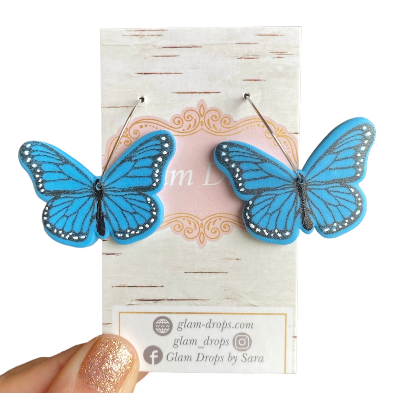 Clay blue butterflies on hoops