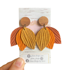 12 mm wood studs with genuine leather triple feathers