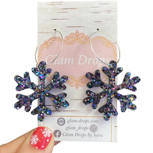 Glitter on leather snowflakes on hoops