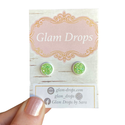 8 mm pastel green druzy studs