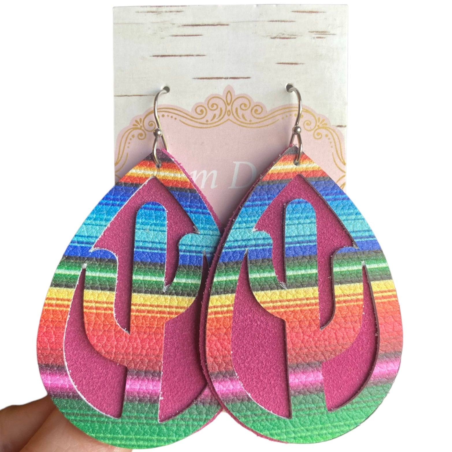 Genuine leather cactus cutout teardrops