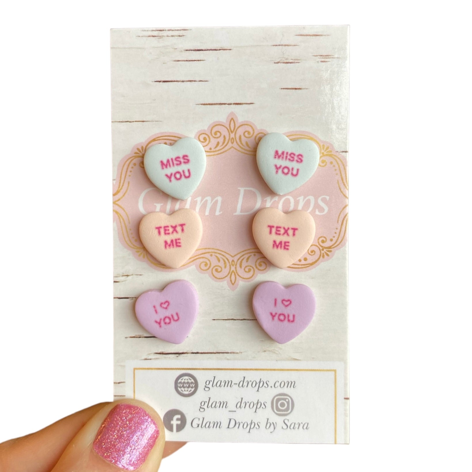 Clay conversation heart studs- set of 3