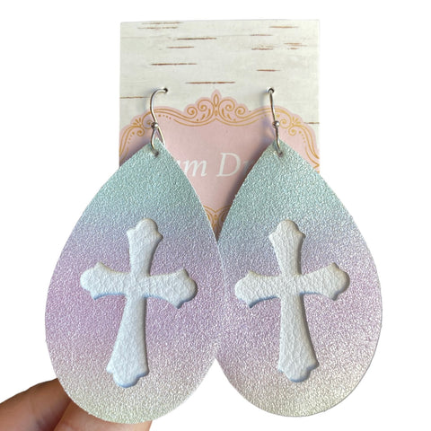 Genuine leather double layer cross cutout teardrops