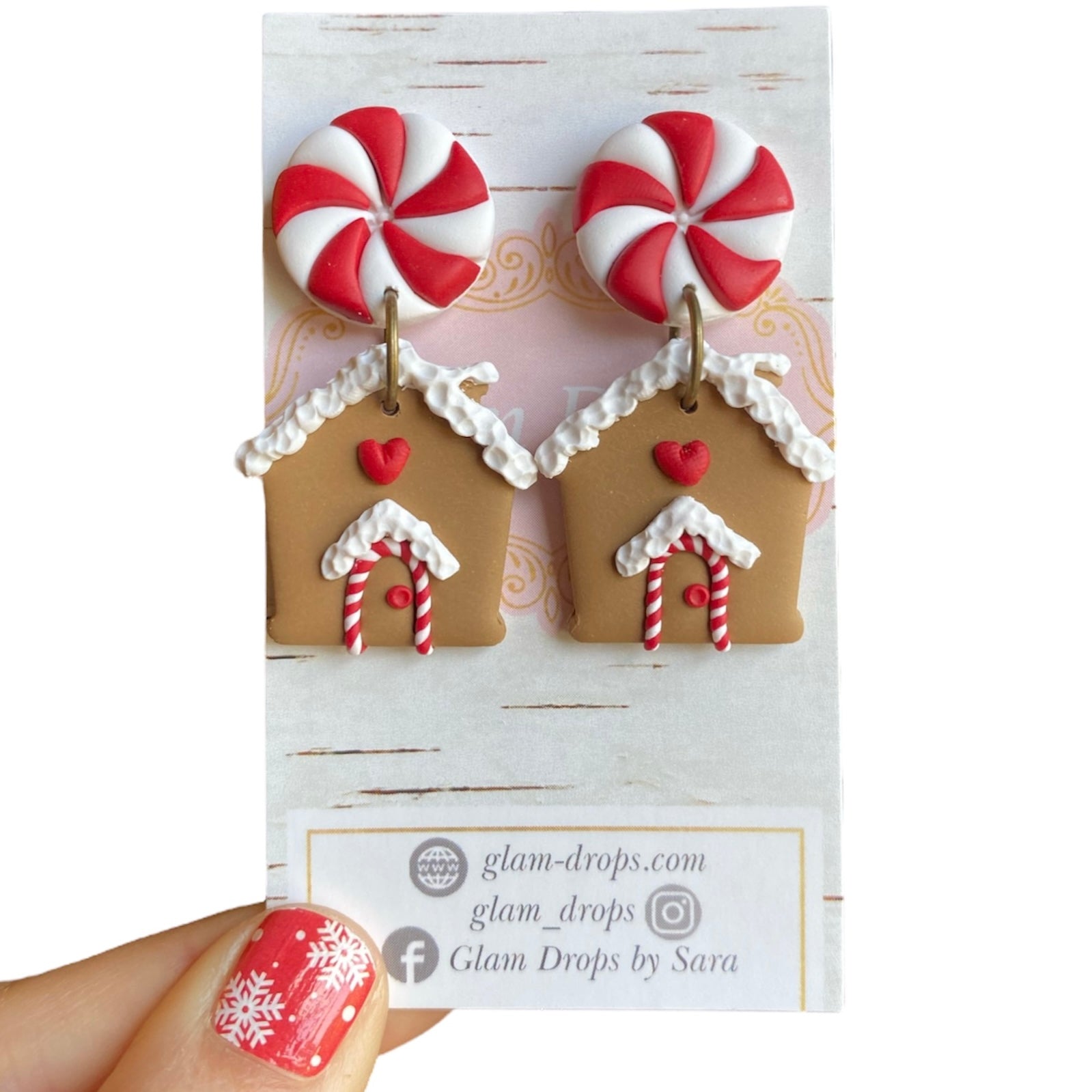 Clay gingerbread house with peppermint studs