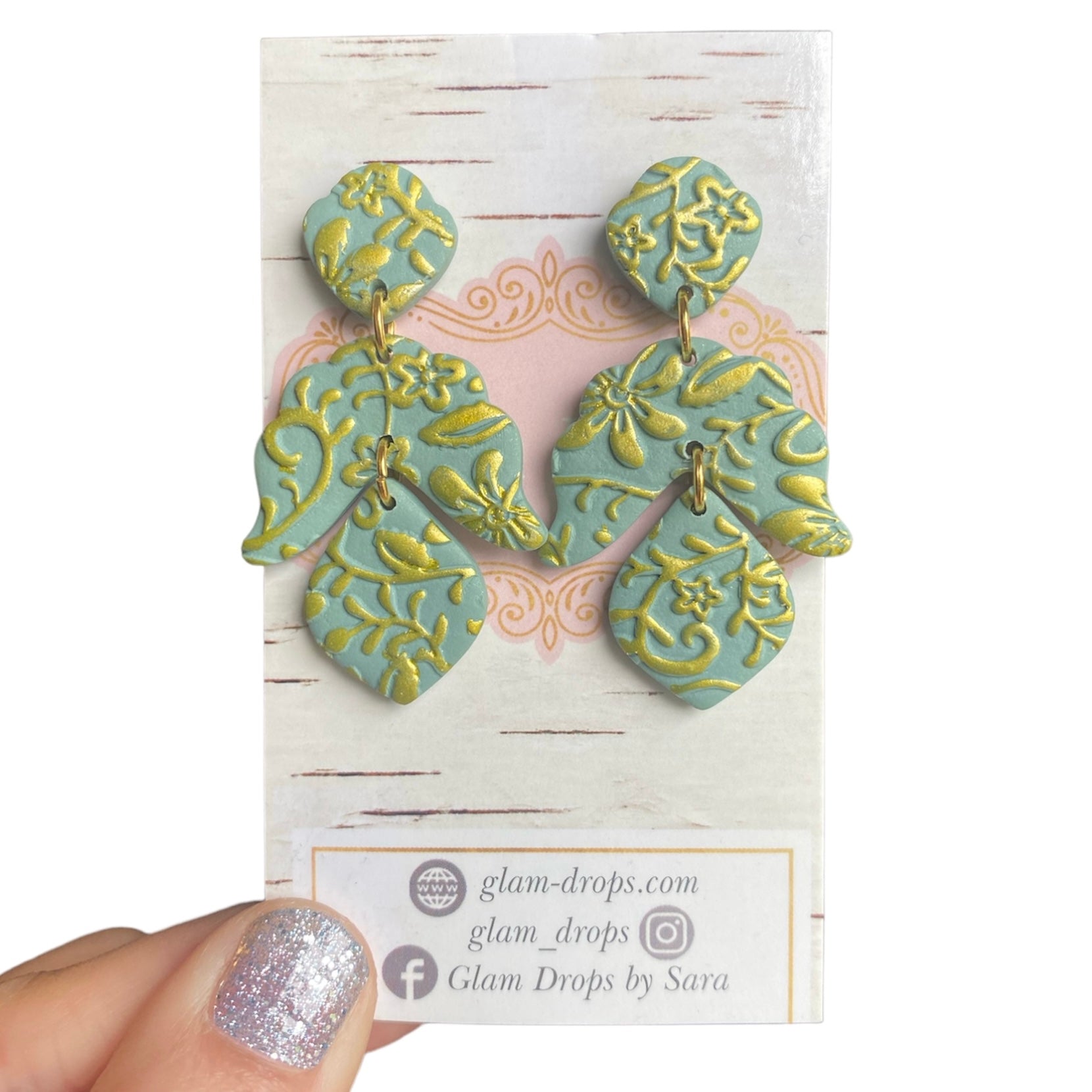 Clay embossed floral dangles