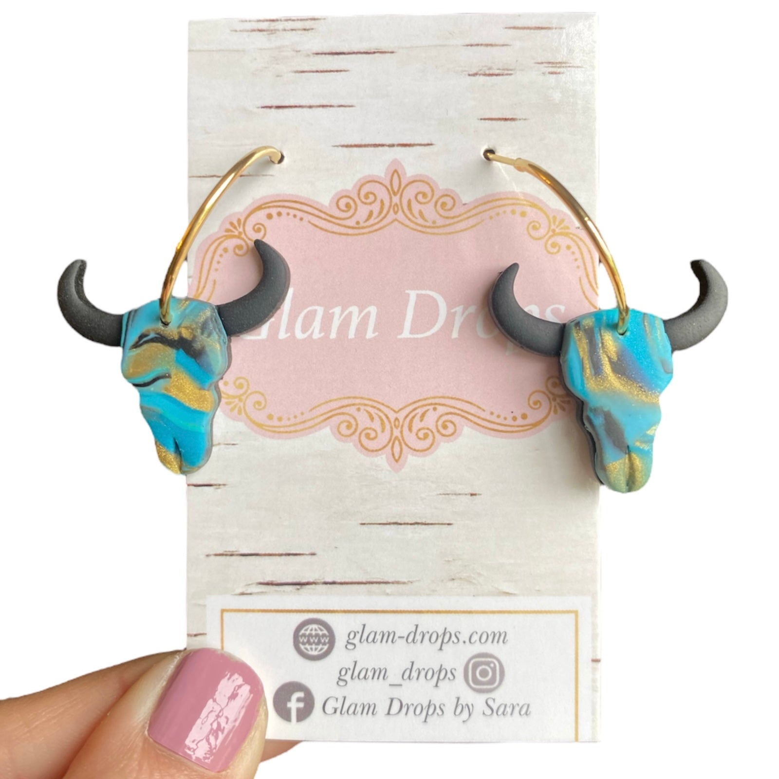 Clay bull skull on hoops