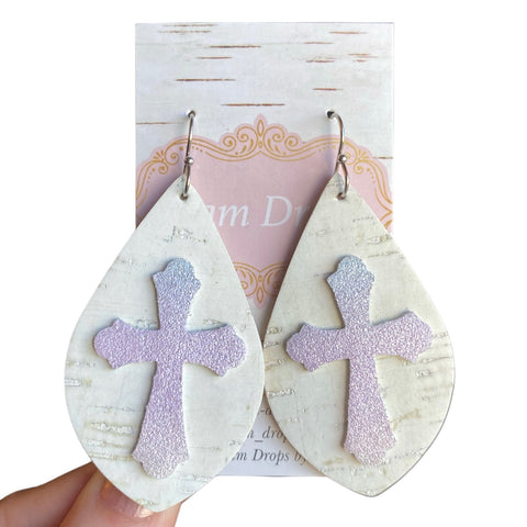 Genuine leather cross on pointed teardrops