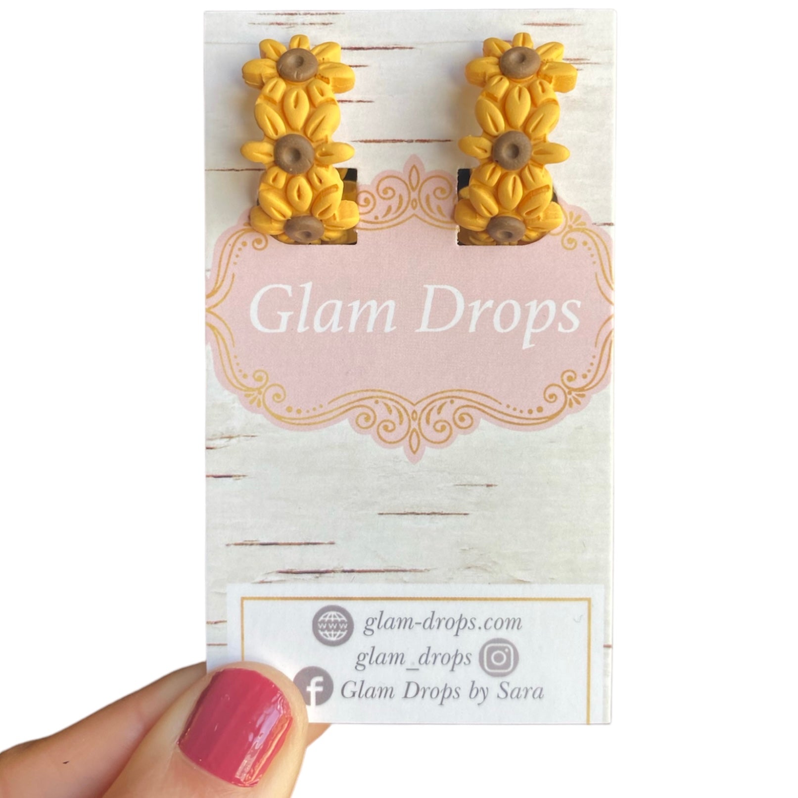 Clay sunflower huggie hoops